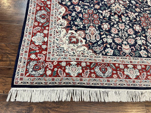 Pak Persian Rug 6x9, Floral Medallion, Dark Blue, Traditional Oriental Carpet, Handmade Wool Vintage Medium Size Rug, 240 KPSI