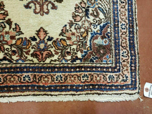 2' 7" X 4' Vintage Handmade Indian Medallion Wool Floral Beige Rug