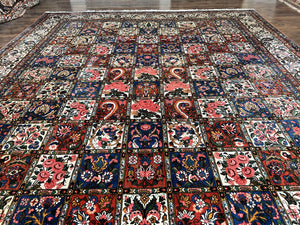 Persian Bakhtiari Rug 10x14, Multicolor Khesti Panel Design