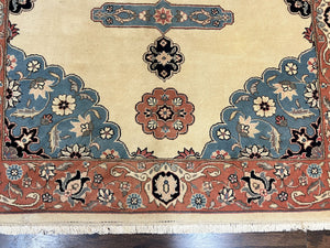 Romanian Heriz Serapi Rug 6x9, Hand Knotted Vintage Wool Oriental Carpet, Medium Sized Area Rug, Boho Rug, Handmade Rug, Cream and Pink