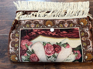 Small Persian Tabriz Pictorial Rug of Young Girl, Very Fine 380 KPSI, Portrait of Young Lady with Roses, Handmade, Persian Rug for Wall Hanging