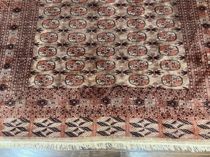Pakistani Bokhara Turkoman Rug 7x10, Handmade Vintage Wool Carpet, Brown-Red