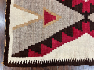 Antique Navajo Rug 2x4, Collectible Native American Wool Handmade Rug, Ivory Black Red Gray, Vintage Navajo Textile