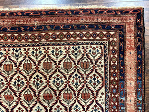 Antique Caucasian Rug 4x6, Hand Knotted Wool Carpet, Shirvan Rug