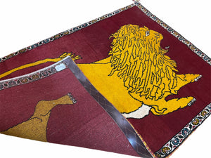 Persian Gabbeh Rug 3x4, Lion Pictorial, Red