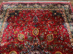 Red Persian Rug 6x9, Medallion Carpet, Ardebil Design, Vintage Belgium Power Loomed Carpet