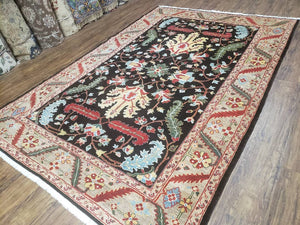 Peshawar Rug, 6x9 Rug, Hand Knotted Wool Area Rug, Black and Silver Rug, Unique Oriental Carpet, Handmade, Medium Sized Rug, Persian Rug
