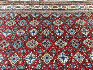 Large Turkish Rug 11x16, Allover Pattern, Red Multicolor, Hand Knotted Handmade Wool Vintage Oriental Carpet, Palace Sized, Extra Large
