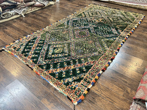 Large Moroccan Shag Rug 6x12, Green Multicolor Colorful Boho Rug, Handmade Hand Knotted Wool Carpet, Geometric Design, Vintage Rug
