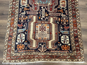 Persian Ardabil Wide Runner Rug 4x10 - Geometric Medallions & Animal Pictorials