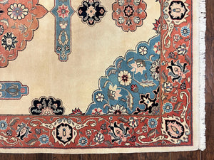 Romanian Heriz Serapi Rug 6x9, Hand Knotted Vintage Wool Oriental Carpet, Medium Sized Area Rug, Boho Rug, Handmade Rug, Cream and Pink