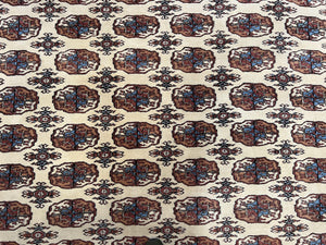 Pakistani Bokhara Rug 8x10, Wool Turkoman Carpet, Ivory/Cream