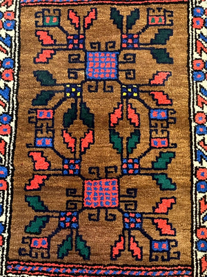Small Persian Baluchi Rug, Tribal Rug, Brown, Multicolor