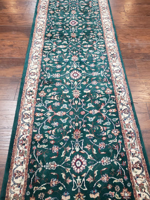 Extra Long Runner Rug 24 ft, Skinny & Long Rug for Hallway Corridor 2.6 x 24 Indo Persian Vintage Wool Rug Green and Cream Handmade Oriental