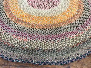 Large American Braided Rug 9x9, Multicolor Vintage Braided Carpet
