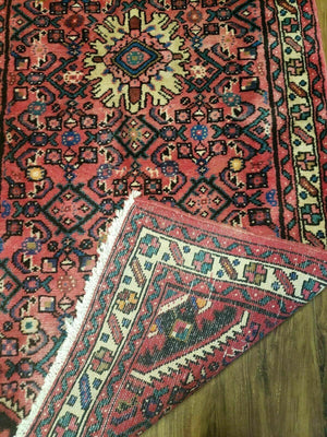 Persian Hamadan Runner Rug 2.8 x 14, Red, Vintage Handmade Wool Runner Rug