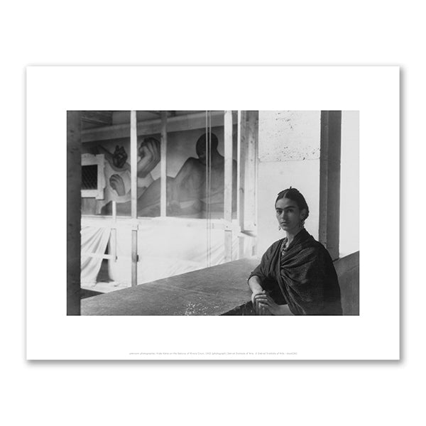 Frida Kahlo on the balcony of Rivera Court by unknown photographer