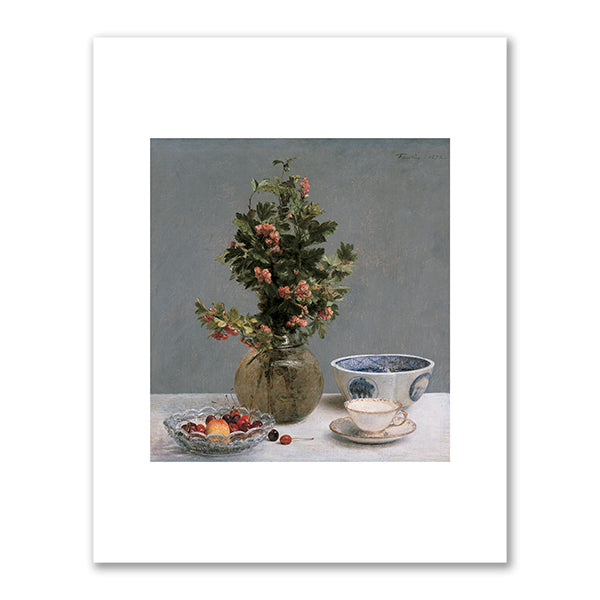 Still Life with Vase of Hawthorn, Bowl of Cherries, Japanese Bowl, and Cup and Saucer by Henri Theodore Fantin-Latour
