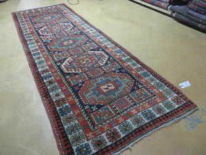 3 '4" X 10' Vintage Handmade Turkish Kazak Caucasian Wool Runner Rug Red Nice