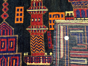 Balouch Rug 3x5, City Pictorial, Afghan Rug