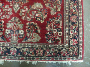 Red Persian Sarouk Rug 3x5, Antique Persian Carpet 1920s, Hand Knotted, Floral, Wool, Oriental Rug, Handmade Rug