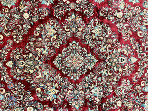 Persian Sarouk Rug 12x17, Wool Hand Knotted Antique Carpet, Dark Red, Traditional Floral Oriental Rug, 12 x 17 Extra Large Handmade Rug