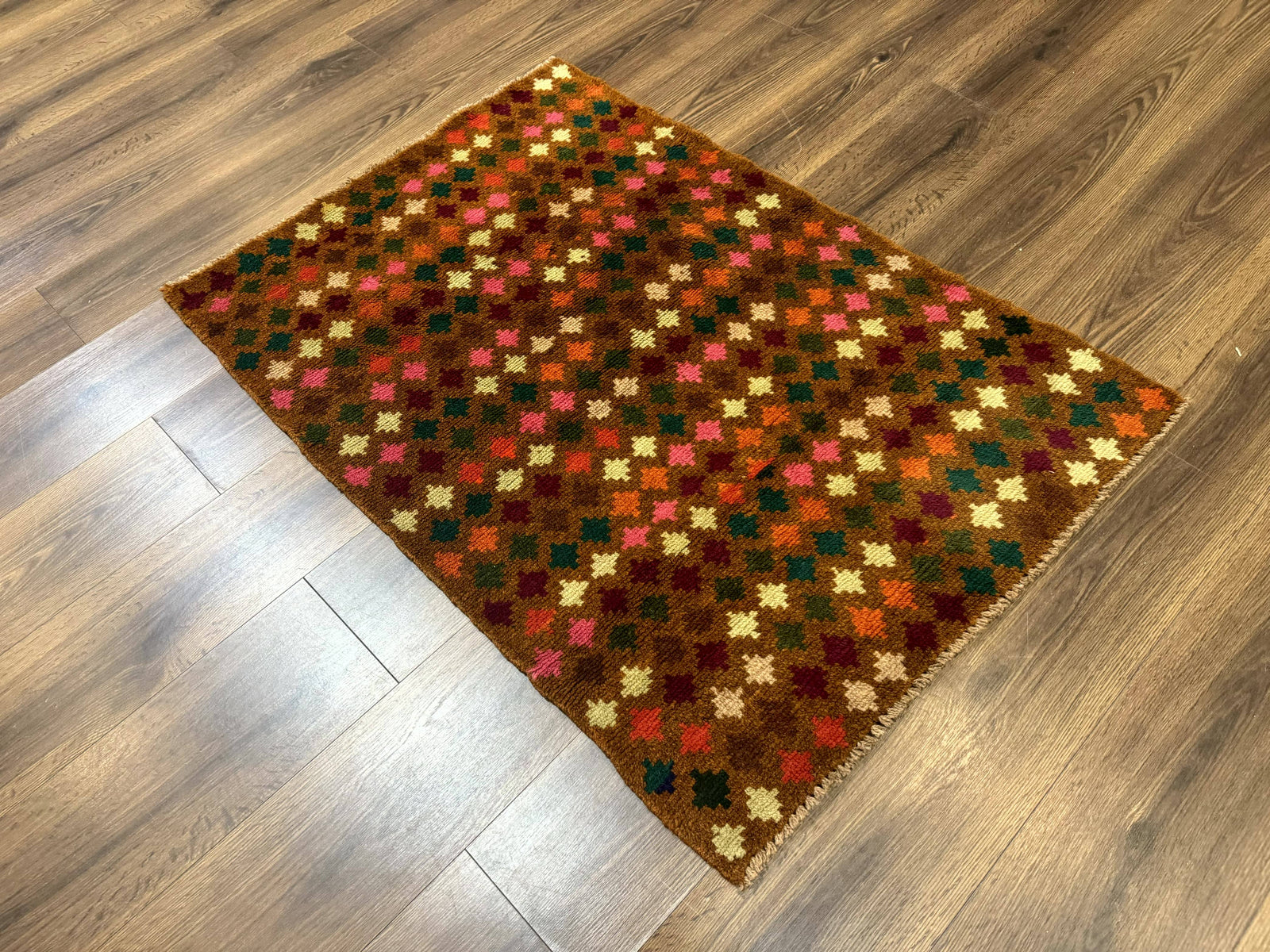 Colorful Afghan Balouch Rug 3x4, Vintage Handmade Wool Carpet