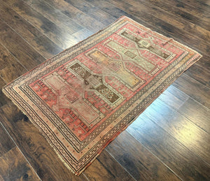 Antique Turkish Melas Rug 3x5, Geometric Carpet, 1920s Wool Rug, Bohemian Rug, Low Pile Rug, Tribal Rug
