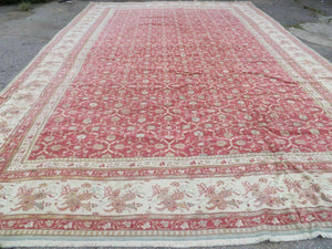 12' X 18' Palace Size Handmade Egyptian Wool Rug Carpet Soft Colors Red & Beige