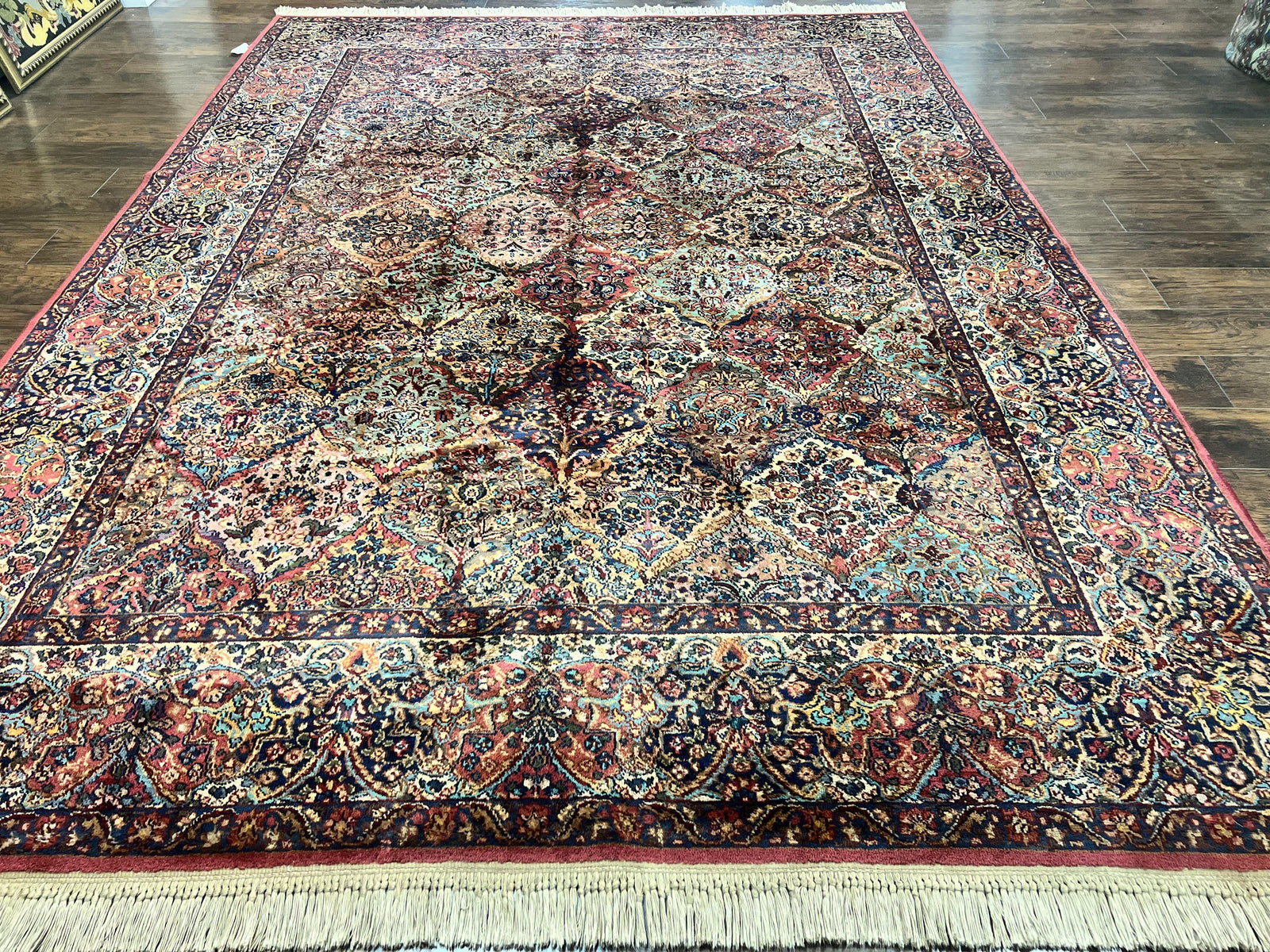 Karastan Multicolor Panel Kirman Rug #717, Wool Karastan Rug 8' 8" x 12', Vintage Multipanel Kirman, Original Karastan Collection 700 Series