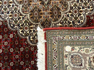 Persian Rug 5x7, Very Fine 330 KPSI, Red and Ivory, Herati Mahi Pattern, Wool & Silk