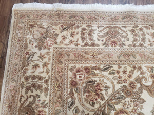 Sino Persian Rug 8x11, Ivory Floral Carpet, Vintage Wool Rug, Elegant Dining Room Rug, Hand Knotted Oriental Rug