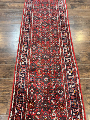Long Persian Runner Rug 2.9 x 17, Red Handmade Wool Rug for Hallway, Antique Persian Carpet, 17ft Runner, Persian Hamadan Dargazine Rug