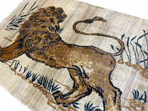 3.5 X 4 Handmade Hand-Knotted New Vintage Rug Quality Wool Lion Organic Dyes