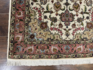 Fine Persian Tabriz Rug 3x5, Floral Medallion, 340 KPSI, Ivory Salmon
