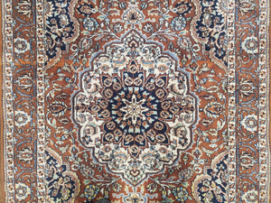 Antique Indian Kashmiri Area Rug 4x6, Wool Hand-Knotted Red & Ivory Floral Medallion Persian Carpet, Vintage Oriental Entryway Rug 4 x 6