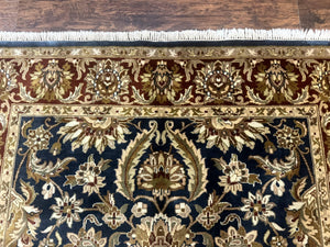 Indian Agra Rug 6x9, Floral, Traditional Rug, Dark Green Maroon Tan