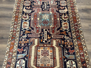 Persian Ardabil Wide Runner Rug 4x10 - Geometric Medallions & Animal Pictorials