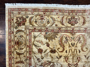 Peshawar Rug 6 x 9.6, Pakistani Chobi Carpet, Neutral Colors, Vintage Rug for Modern Home, Handmade Wool Rug, Beige