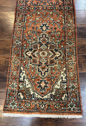 Indo Persian Heriz Runner Rug 2.6 x 8, Rust Color, Vintage