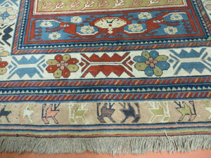 5' X 7' Vintage Handmade Turkish Wool Rug Carpet Melas Animal Human Motifs Colorful Bohemian Boho Style Home Décor