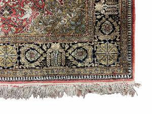 Persian Qum Silk Rug 3.8 x 5.6, Silk on Silk, Animal Pictorials, Fine 330 KPSI