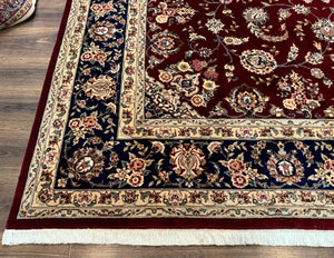 Sino Persian Rug 9x11, Burgundy and Navy Blue, Fine 200 KPSI, Floral Allover