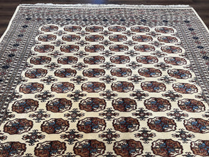 Pakistani Bokhara Rug 8x10, Wool Turkoman Carpet, Ivory/Cream