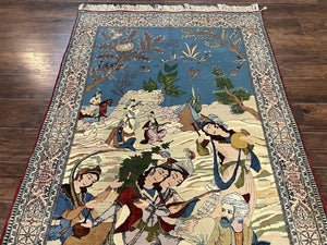 Vintage Persian Qum Pictorial Rug 5x7 - Wool & Silk