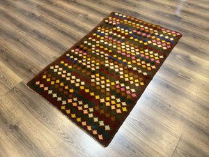 Afghan Balouch Rug 3x5 Multicolor Vintage Handmade Wool Carpet