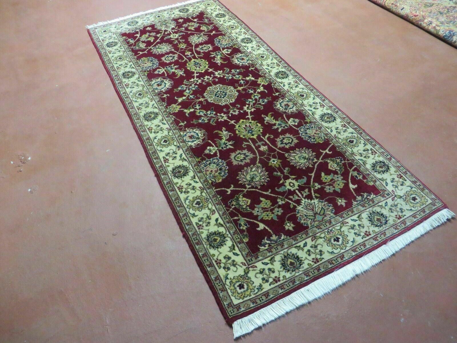 2' 8" X 6' Vintage Handmade Wool India Floral Oriental Short Runner Rug Red