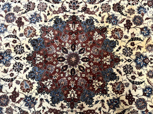 Persian Rug 8x10, Sino Persian Floral Medallion Carpet, Traditional Wool Area Rug, Cream and Brick Red, Fine 210 KPSI