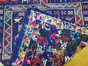 3' X 7' Vintage Handmade Indian Wool Kilim Flat weave Rug Camel Birds Blue Geometric Short Runner