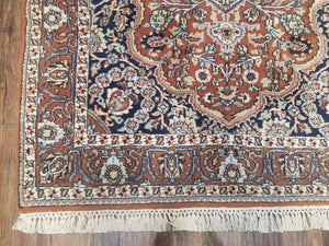 Antique Indian Kashmiri Area Rug 4x6, Wool Hand-Knotted Red & Ivory Floral Medallion Persian Carpet, Vintage Oriental Entryway Rug 4 x 6